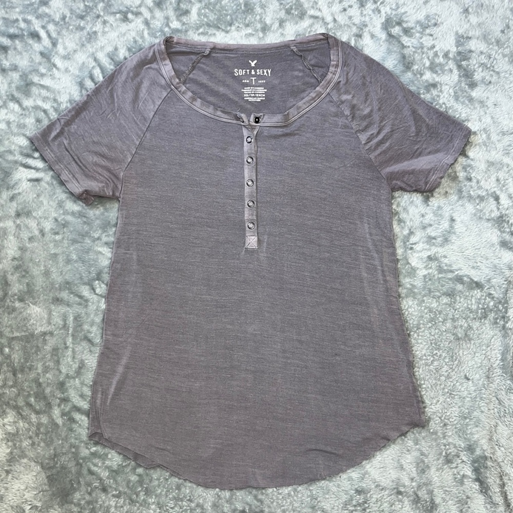 AE Soft and Sexy Gray Henley Style Tee